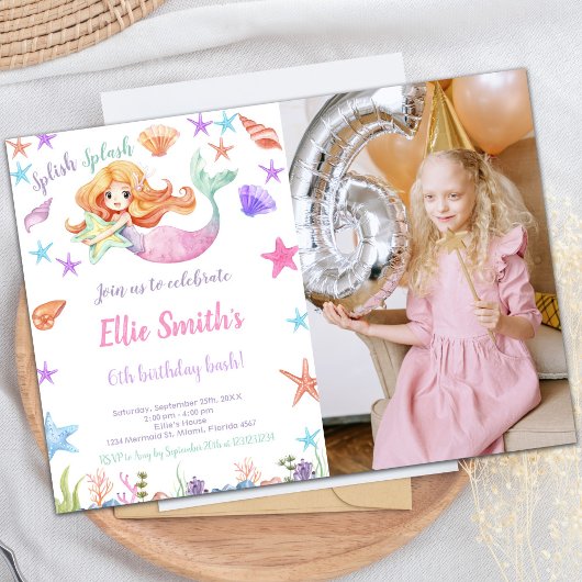 Invitations d'anniversaire de sirène personnalisab