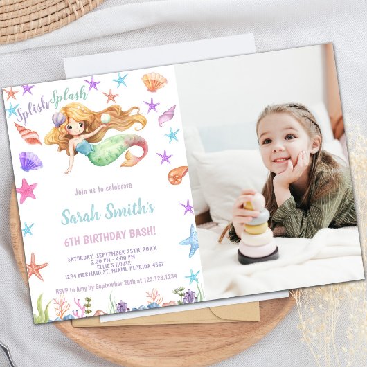 Invitations d'anniversaire de sirène personnalisab
