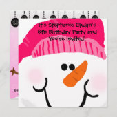 Invitations d'anniversaire de Snowman rose (Devant / Derrière)