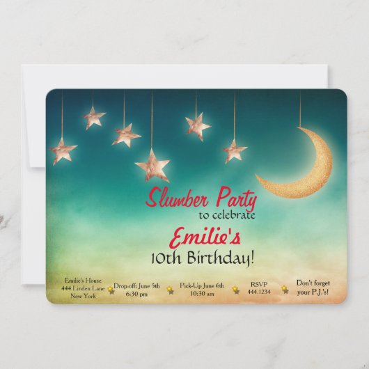 Invitations d'anniversaire de soirée pyjamas (Devant)