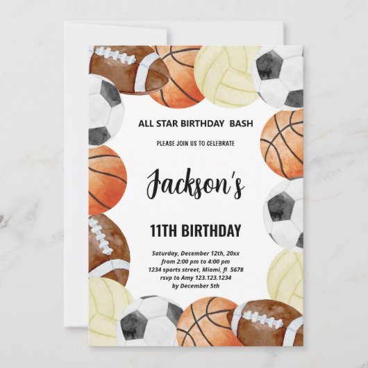 Invitations d'anniversaire de sport (Devant)