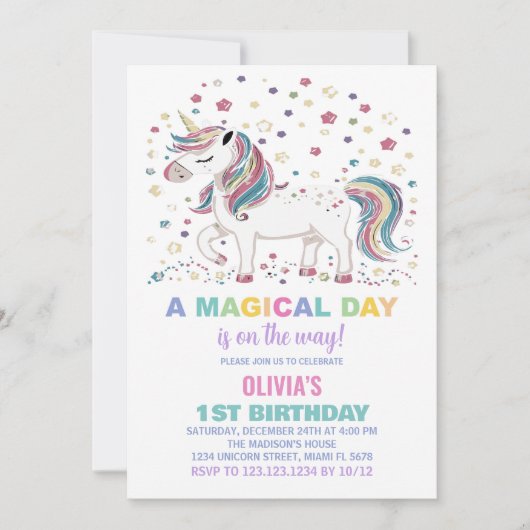 Invitations d'anniversaire de Star Unicorn (Devant)