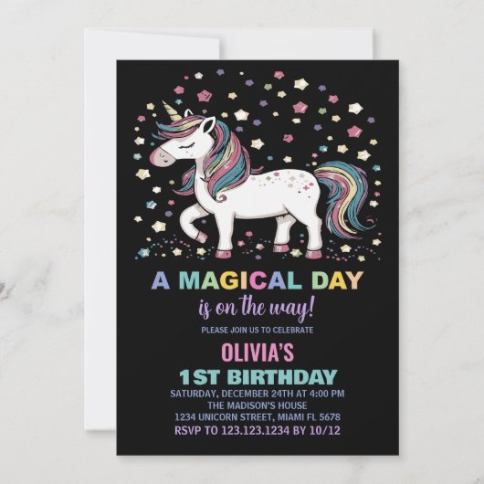 Invitations d'anniversaire de Star Unicorn (Devant)
