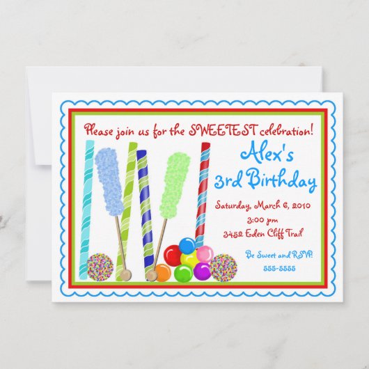 Invitations d'anniversaire de sucrerie (Devant)