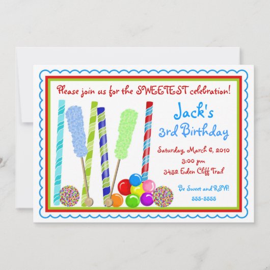 Invitations d'anniversaire de sucrerie (Devant)