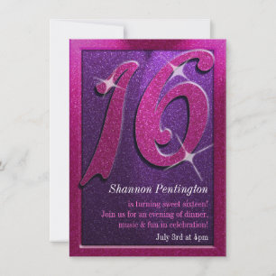 Invitations d'anniversaire de Sweet sixteen violet