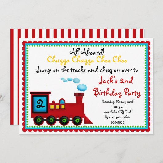 Invitations d'anniversaire de train (Devant / Derrière)