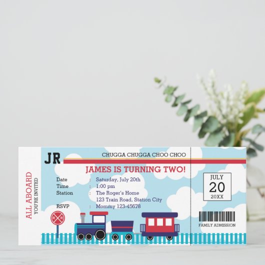 Invitations d'anniversaire de train (bleu et rouge (Debout devant)