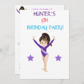 INVITATIONS D'ANNIVERSAIRE DE "TUMBLE GYMNASTICS" (Devant / Derrière)