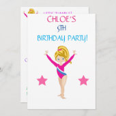 INVITATIONS D'ANNIVERSAIRE DE "TUMBLE GYMNASTICS" (Devant / Derrière)