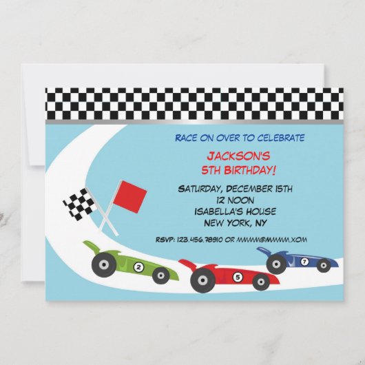 Invitations d'anniversaire de voiture de course (Devant)