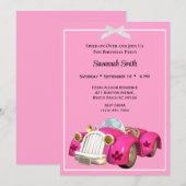 Invitations d'anniversaire de voiture rose (Devant / Derrière)