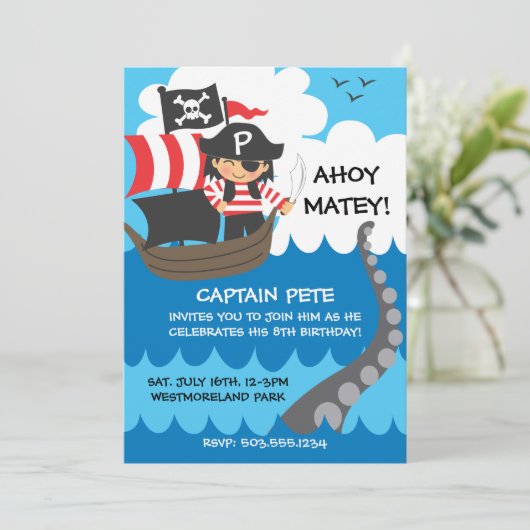 Invitations d'anniversaire d'enfant de pirate (Debout devant)
