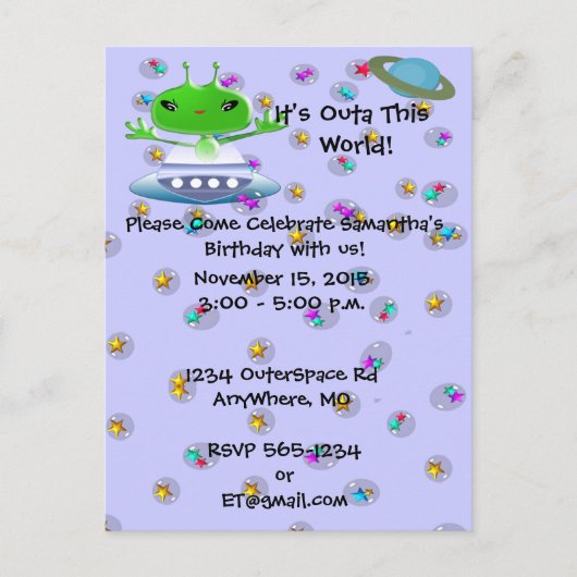 Invitations d'anniversaire des Aliens ultra mignon (Devant)