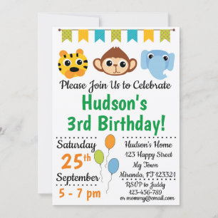 Invitations d'anniversaire des animaux de la Jungl