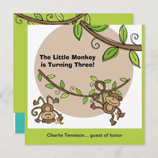 Invitations d'anniversaire des animaux du zoo-sing (Devant / Derrière)