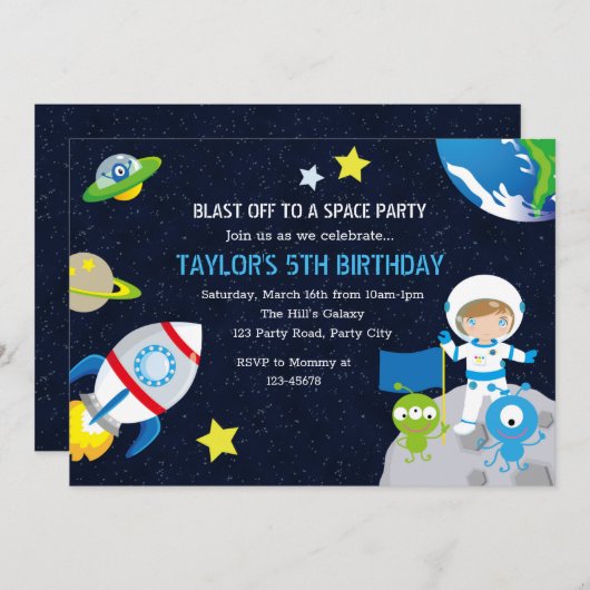 Invitations d'anniversaire des astronautes (Garçon (Devant / Derrière)