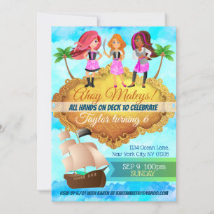Invitations d'anniversaire des filles pirates