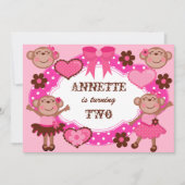 Invitations d'anniversaire des singes filles (Devant)