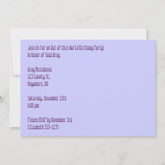 Invitations d'anniversaire d'espace (Dos)