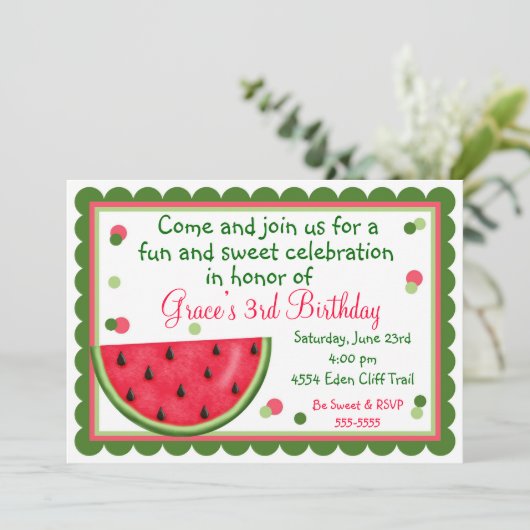 Invitations d'anniversaire d'été de la pastèque (Debout devant)