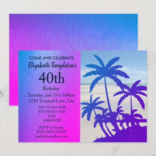 Invitations d'anniversaire d'été tropicales (Devant / Derrière)
