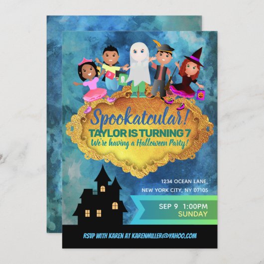 Invitations d'anniversaire d'Halloween (Devant / Derrière)