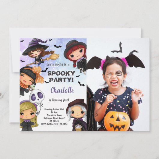 Invitations d'anniversaire d'Halloween avec photo (Devant)
