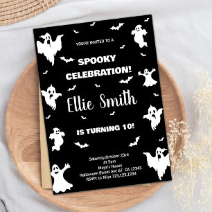 Invitations d'anniversaire d'Halloween noir blanc