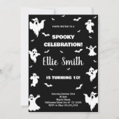 Invitations d'anniversaire d'Halloween noir blanc (Devant)