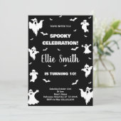 Invitations d'anniversaire d'Halloween noir blanc (Debout devant)