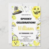 Invitations d'anniversaire d'Halloween vert jaune (Devant)