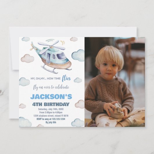Invitations d'anniversaire d'hélicoptère avec phot (Devant)