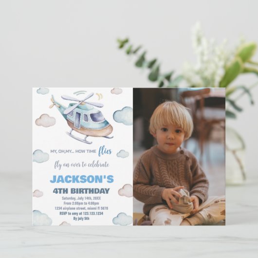 Invitations d'anniversaire d'hélicoptère avec phot (Debout devant)