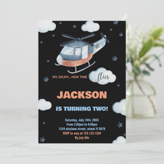 Invitations d'anniversaire d'hélicoptère Black BK (Debout devant)