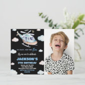 Invitations d'anniversaire d'hélicoptère Gris noir (Debout devant)