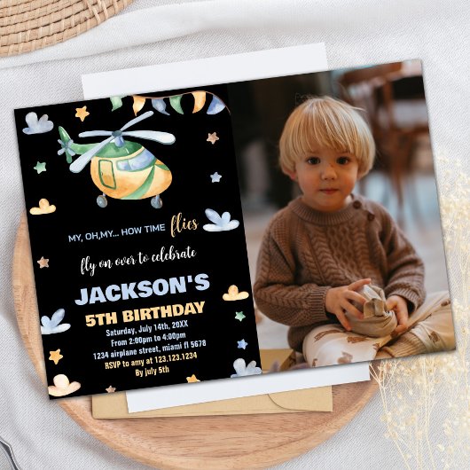 Invitations d'anniversaire d'hélicoptère noir avec