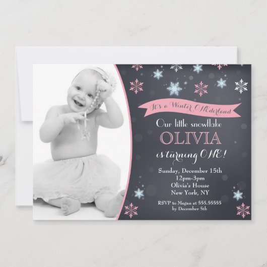 Invitations d'anniversaire d'hiver de flocon de (Devant)