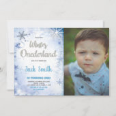 Invitations d'anniversaire d'hiver Photo d'argent (Devant)
