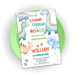 Invitations d'anniversaire Dinosaur Vert