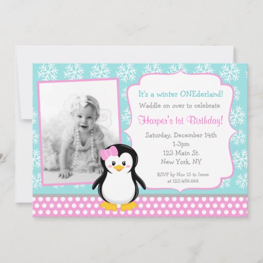 Invitations d'anniversaire d'ONEderland d'hiver de (Devant)