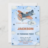 Invitations d'anniversaire du 2e avion bleu (Devant)