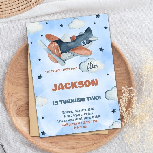 Invitations d'anniversaire du 2e avion bleu