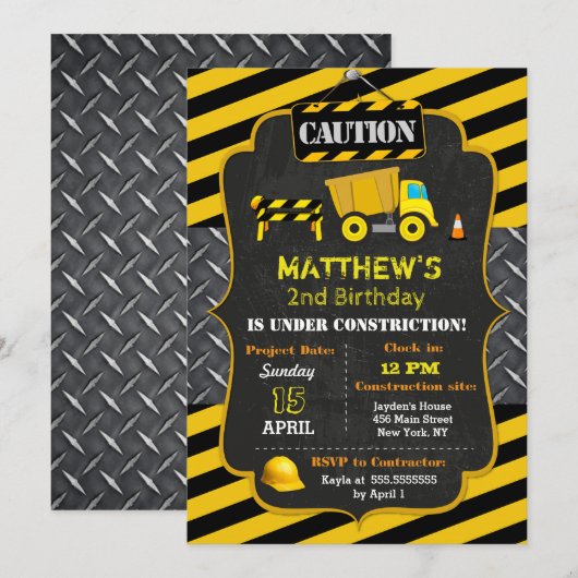 Invitations d'anniversaire du camion de pompage de (Devant / Derrière)