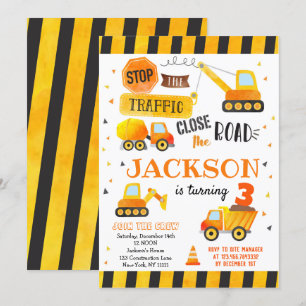 Invitations d'anniversaire du camion de pompage de