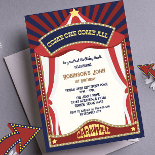 Invitations d'anniversaire du Carnaval bleu et rou