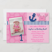 Invitations d'anniversaire du crabe rose marine (Devant)