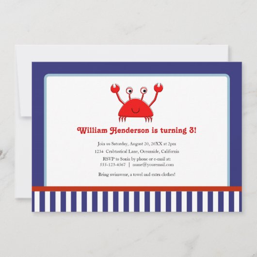 Invitations d'anniversaire du crabe rouge (Devant)
