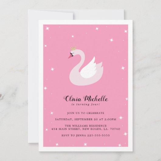 Invitations d'anniversaire du cygne élégant (Devant)