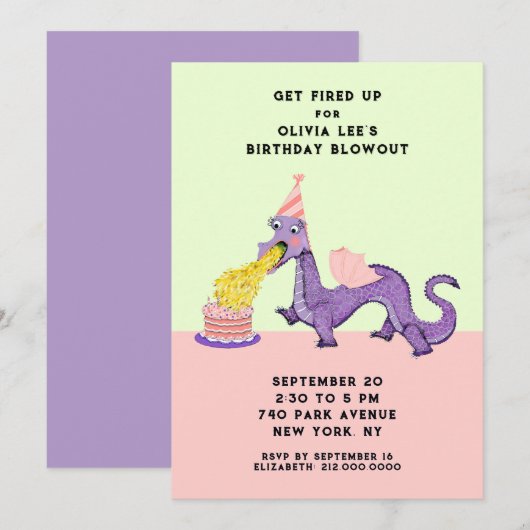 Invitations d'Anniversaire du Dragon Cute (Devant / Derrière)